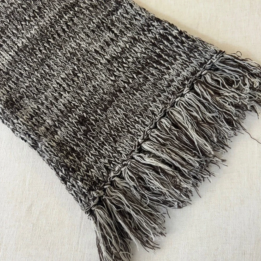 Indigo Soul Marled Knit Scarf Brown Cream‎ Fringe Acrylic Winter Accessory